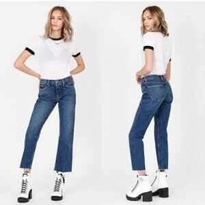 GRLFRND medium indigo blue wash denim Tatum cropped boot cut jeans‎ 25